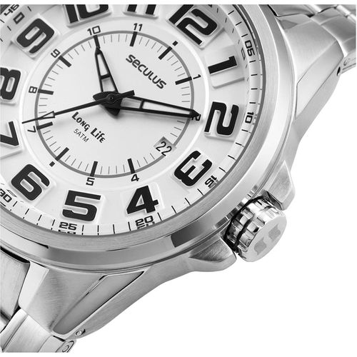 Relógio Masculino Prata Numerais completos Rosca