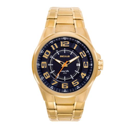 Relógio Masculino Dourado Numeração Aro Rampado 3D