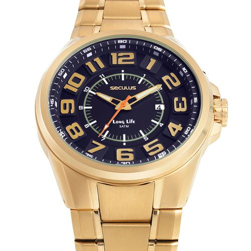 Relógio Masculino Dourado Numeração Aro Rampado 3D