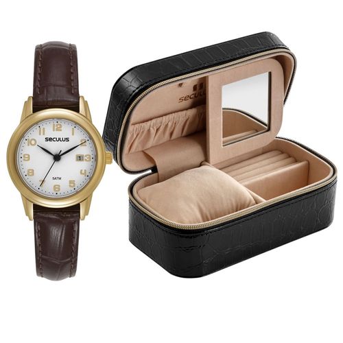 Relógio Feminino Marrom Index Fundo Rosca Porta-Joias