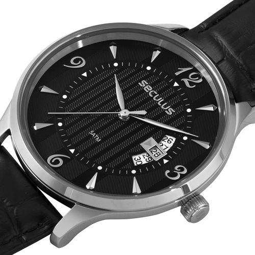 Relógio Masculino Preto Fundo Pressão Numerais