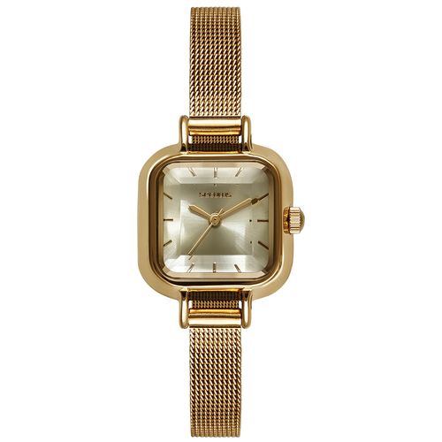 Relógio Feminino Analógico Vidro Facetado Dourado malha aço