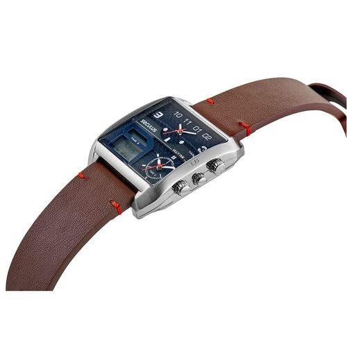 Relógio Masculino Anadigi Quadrado Couro Prata