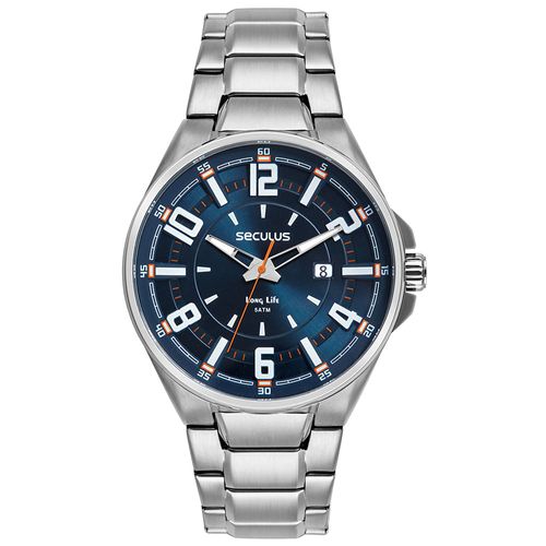 Relógio Masculino Aço Visor Com Aro 3D Prata