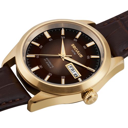 Relógio Automático Masculino Couro Marrom Croco