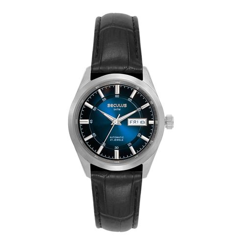 Relógio Automático Masculino Couro Croco Preto