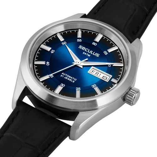 Relógio Automático Masculino Couro Croco Preto