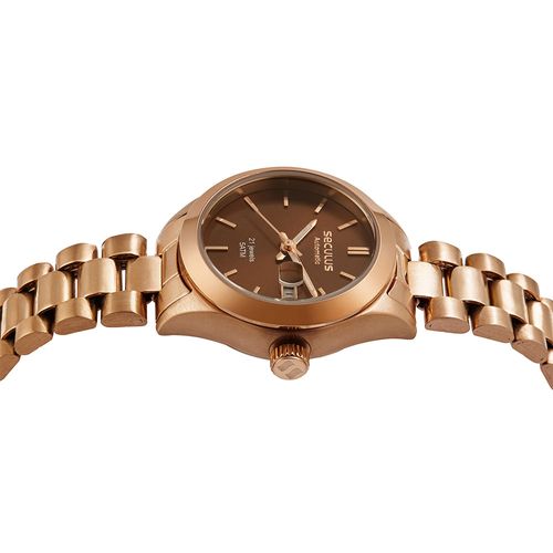 Relógio Feminino Aço Marrom Automático Index