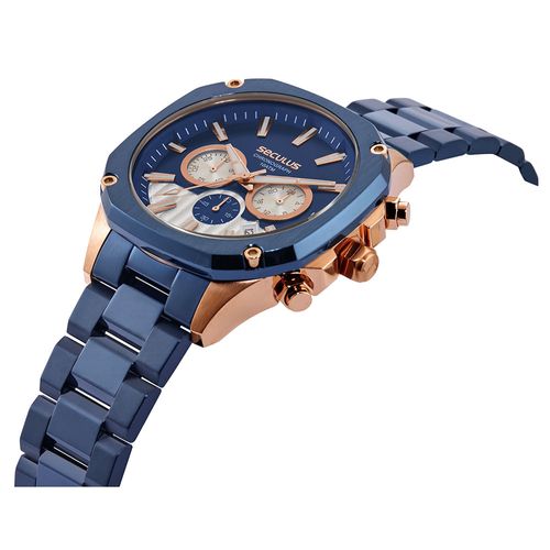 Relógio Masculino Cerâmica Azul Cronógrafo