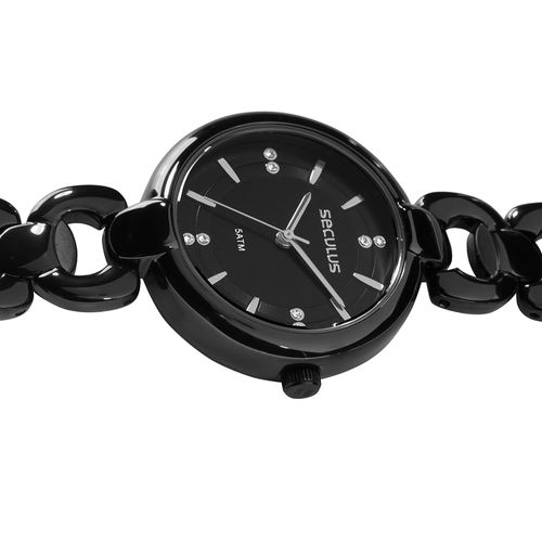 Relógio Feminino Metal Preto Analógico Redondo