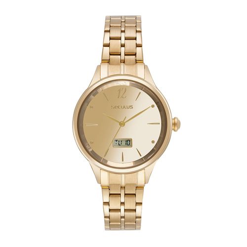 Relógio Feminino Anadigi Dourado Minimalista Dial Espelhado