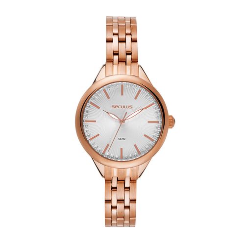 Relógio Feminino Analógico Rose Gold Mostrador Prateado
