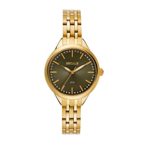 Relógio Feminino Analógico Dourado Mostrador Verde