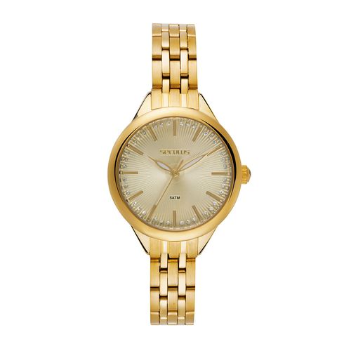 Relógio Feminino Analógico Dourado Mostrador Champagne