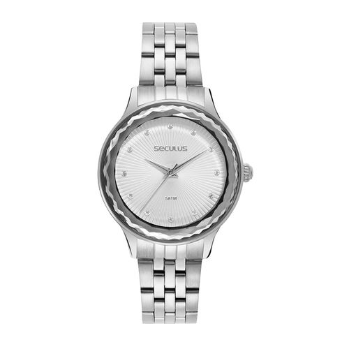 Relógio Feminino Analógico Prata Clássico Dial em Cristais