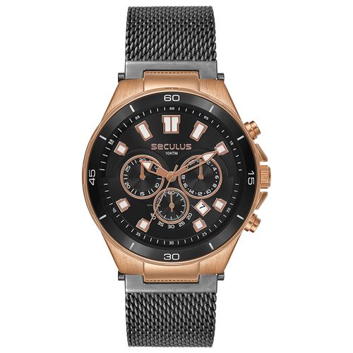 Relógio Masculino Cronógrafo  Aço com Bisel em Alumínio