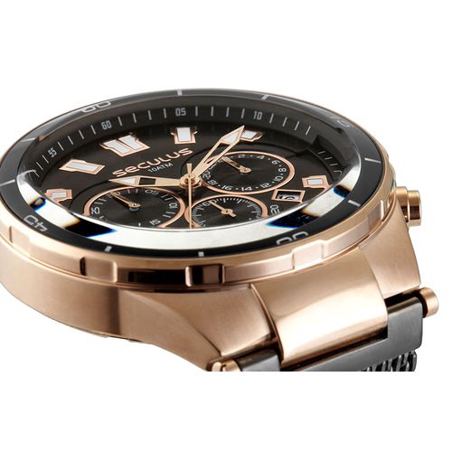 Relógio Masculino Cronógrafo  Aço com Bisel em Alumínio