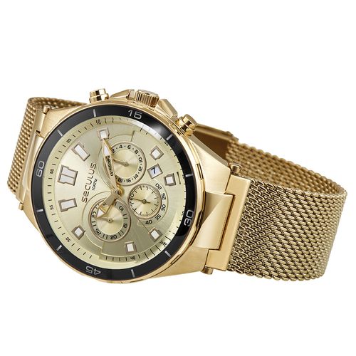 Relógio Masculino Dourado Cronógrafo com Bisel em Alumínio
