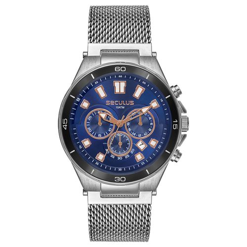 Relógio Masculino Prata Cronógrafo Aço com Bisel em Alumínio