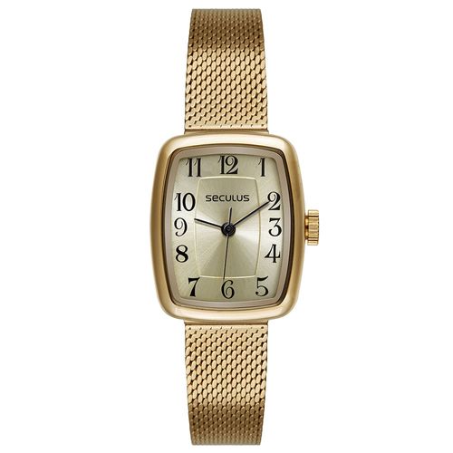 Relógio Feminino Analógico Dourado Numeração Completa