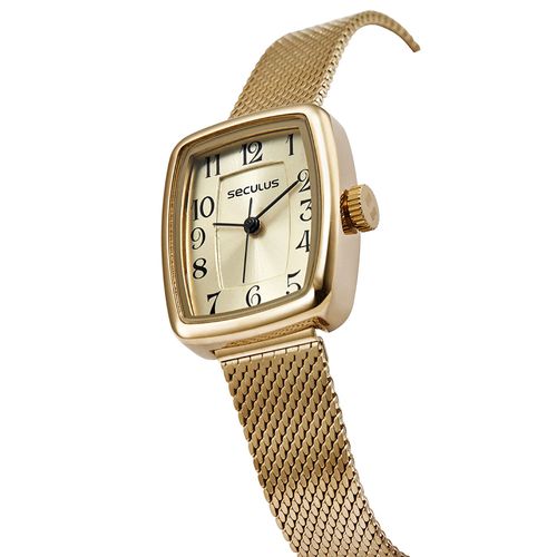 Relógio Feminino Analógico Dourado Numeração Completa