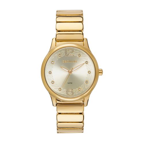 Relógio Feminino Analógico Dourado Glitter Marcação Completa