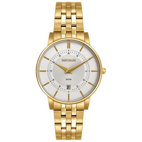 Relógio Masculino Dourado Aço Caixa Slim