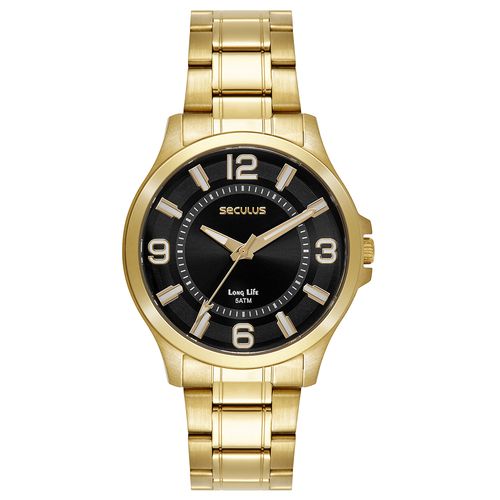 Relógio Masculino Clássico Preto Dourado Aço