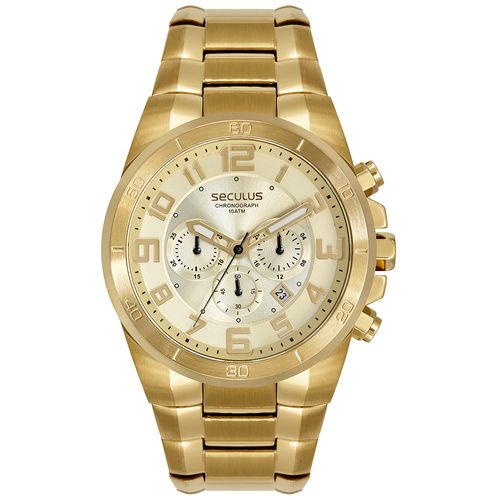 Relógio Masculino Cronógrafo Dourado em Aço