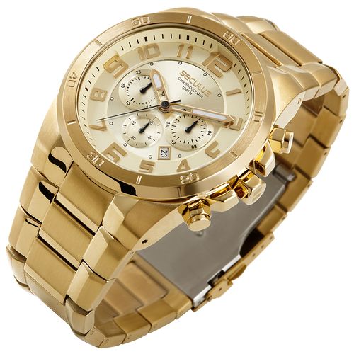 Relógio Masculino Cronógrafo Dourado em Aço