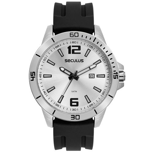 Relógio Masculino Prata Pulseira Silicone e Calendário