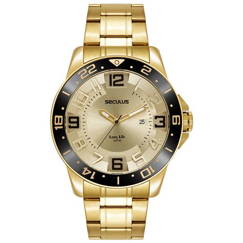 Relógio Masculino Dourado com Calendário Aro 3D