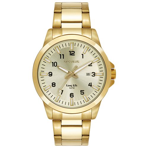 Relógio Masculino Dourado Aço com Calendário