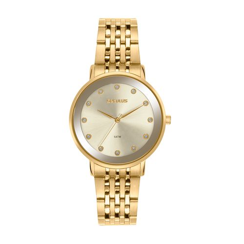 Relógio Feminino Dourado Aço Minimalista com Glitter