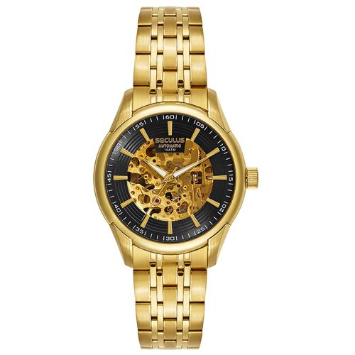 Relógio Masculino Automático Dourado Skeleton