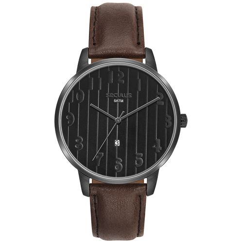 Kit Relógio Masculino Preto com Couro e Pulseira em Aço