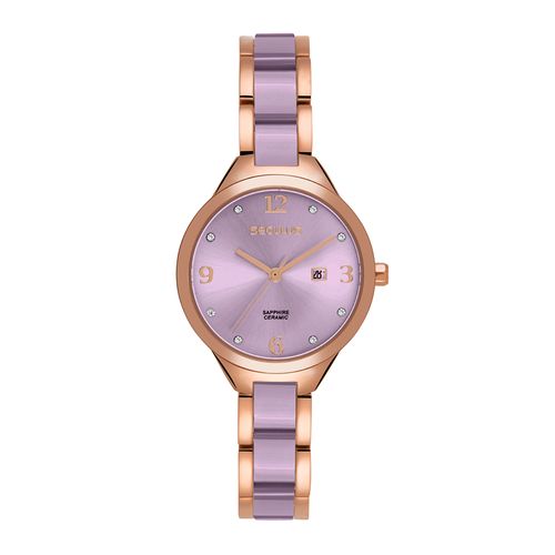 Relógio Feminino Cerâmica Calendário Rose Gold