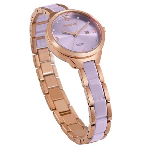 Relógio Feminino Cerâmica Calendário Rose Gold