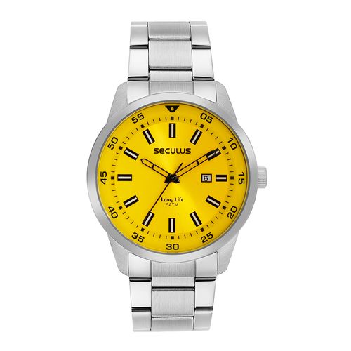 Relógio Masculino Com Calendário Amarelo