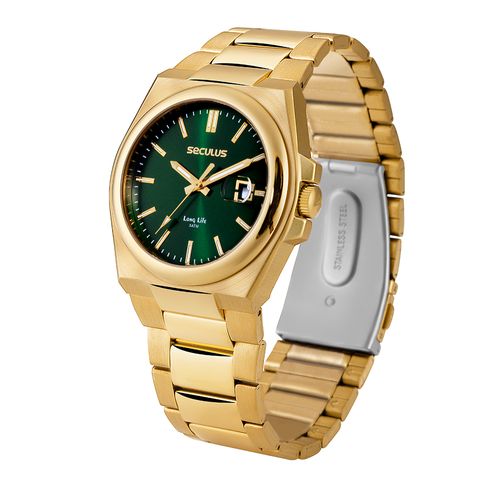 Relógio Masculino Dourado Pulseira Integrada