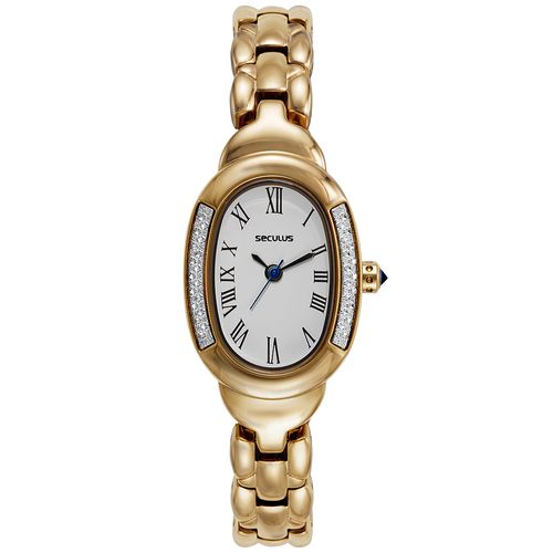 Relógio Feminino Oval Diamond Cut Dourado