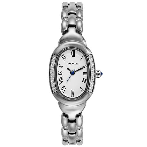 Relógio Feminino Analógico Oval Diamond Cut Prata