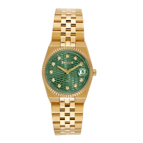 Relógio Feminino Analógico Aço Dourado e Verde
