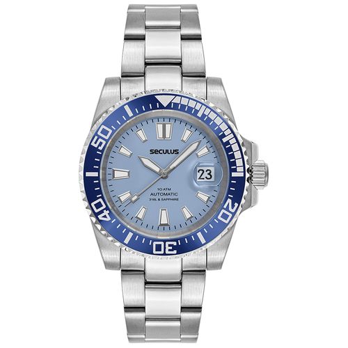 Relógio Masculino Automático Safira Azul Claro