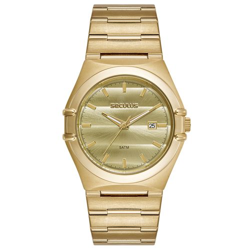Relógio Masculino Analógico Textura Wave Dourado