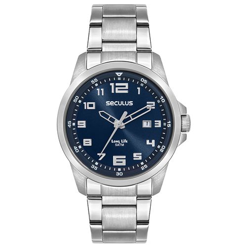 Relógio Masculino Aro 3D Prateado Mostrador Azul