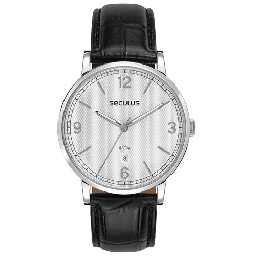 Relógio Masculino Semi Slim Couro Preto