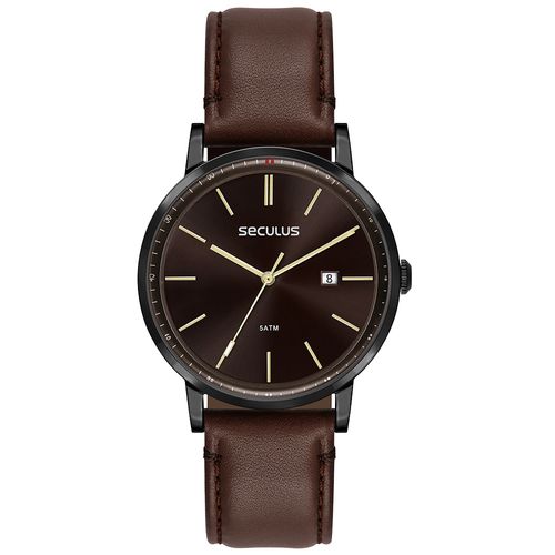 Relógio Masculino Vidro Dome Couro Preto
