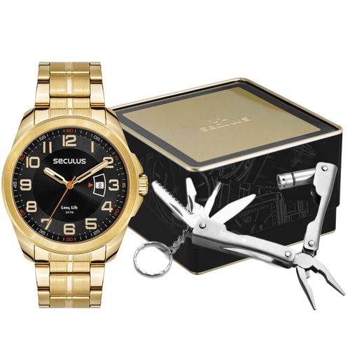Kit relógio Masculino Dourado com Brinde