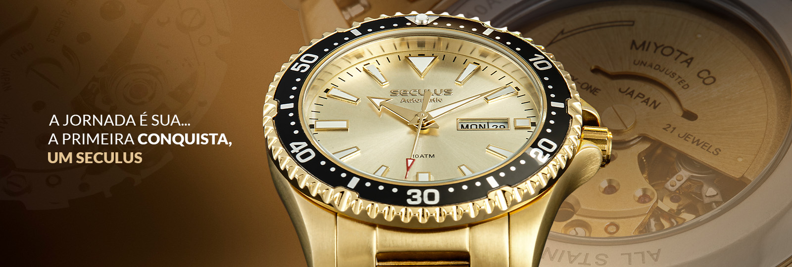 Relogio dourado com preto automático